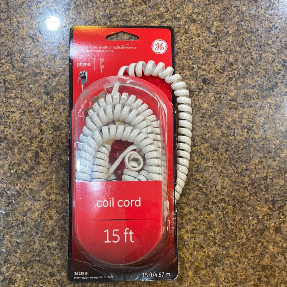 Vintage GE brand White Coil Cord 15 ft. Never used, still in original package.
